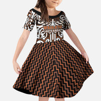 Custom Aotearoa Waikato Kid Short Sleeve Dress Maori Tribal Pattern Mix Poutama