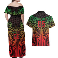Custom Aotearoa Tuhoe Couples Matching Off Shoulder Maxi Dress and Hawaiian Shirt Maori Tribal Pattern Mix Poutama