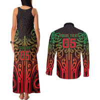 Custom Aotearoa Tuhoe Couples Matching Tank Maxi Dress and Long Sleeve Button Shirt Maori Tribal Pattern Mix Poutama