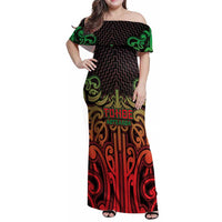Custom Aotearoa Tuhoe Family Matching Off Shoulder Maxi Dress and Hawaiian Shirt Maori Tribal Pattern Mix Poutama LT05 Mom's Dress Black - Polynesian Pride