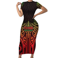Custom Aotearoa Tuhoe Family Matching Short Sleeve Bodycon Dress and Hawaiian Shirt Maori Tribal Pattern Mix Poutama LT05 Mom's Dress Black - Polynesian Pride