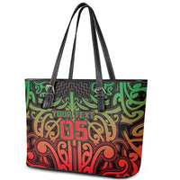 Custom Aotearoa Tuhoe Leather Tote Bag Maori Tribal Pattern Mix Poutama