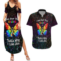 I See Your True Colors Personalised Couples Matching Summer Maxi Dress and Hawaiian Shirt Autism Awareness LT05 Black - Polynesian Pride