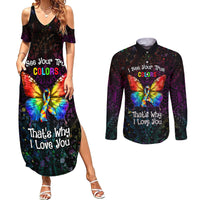 I See Your True Colors Personalised Couples Matching Summer Maxi Dress and Long Sleeve Button Shirt Autism Awareness LT05 Black - Polynesian Pride