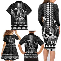 Personalised Hawaii Happy King Kamehameha Day Family Matching Long Sleeve Bodycon Dress and Hawaiian Shirt Kakau Pattern
