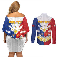 Personalised Philippines Independence Day Couples Matching Off Shoulder Short Dress and Long Sleeve Button Shirt Maligayang Araw ng Kalayaan Filipino Carabao LT05 - Polynesian Pride