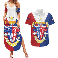 Personalised Philippines Independence Day Couples Matching Summer Maxi Dress and Hawaiian Shirt Maligayang Araw ng Kalayaan Filipino Carabao LT05 Red - Polynesian Pride