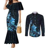 Matariki New Zealand Couples Matching Mermaid Dress and Long Sleeve Button Shirt Maori Pattern Blue Galaxy LT05 Blue - Polynesian Pride