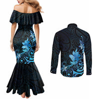 Matariki New Zealand Couples Matching Mermaid Dress and Long Sleeve Button Shirt Maori Pattern Blue Galaxy LT05 - Polynesian Pride