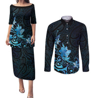 Matariki New Zealand Couples Matching Puletasi and Long Sleeve Button Shirt Maori Pattern Blue Galaxy LT05 Blue - Polynesian Pride