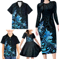 Matariki New Zealand Family Matching Long Sleeve Bodycon Dress and Hawaiian Shirt Maori Pattern Blue Galaxy LT05 - Polynesian Pride