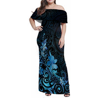 Matariki New Zealand Family Matching Off Shoulder Maxi Dress and Hawaiian Shirt Maori Pattern Blue Galaxy LT05 Mom's Dress Blue - Polynesian Pride