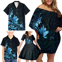 Matariki New Zealand Family Matching Off Shoulder Short Dress and Hawaiian Shirt Maori Pattern Blue Galaxy LT05 - Polynesian Pride