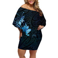 Matariki New Zealand Family Matching Off Shoulder Short Dress and Hawaiian Shirt Maori Pattern Blue Galaxy LT05 Mom's Dress Blue - Polynesian Pride