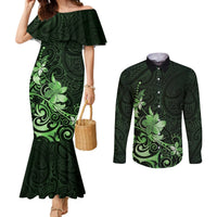 Matariki New Zealand Couples Matching Mermaid Dress and Long Sleeve Button Shirt Maori Pattern Green Galaxy LT05 Green - Polynesian Pride