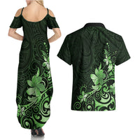 Matariki New Zealand Couples Matching Summer Maxi Dress and Hawaiian Shirt Maori Pattern Green Galaxy LT05 - Polynesian Pride