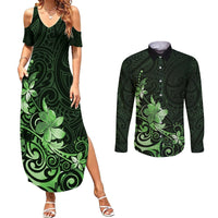Matariki New Zealand Couples Matching Summer Maxi Dress and Long Sleeve Button Shirt Maori Pattern Green Galaxy LT05 Green - Polynesian Pride