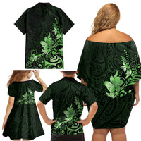 Matariki New Zealand Family Matching Off Shoulder Short Dress and Hawaiian Shirt Maori Pattern Green Galaxy LT05 - Polynesian Pride