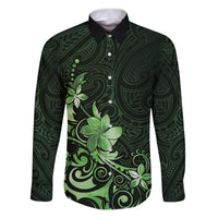 Matariki New Zealand Family Matching Puletasi and Hawaiian Shirt Maori Pattern Green Galaxy LT05 Dad's Shirt - Long Sleeve Green - Polynesian Pride