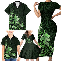 Matariki New Zealand Family Matching Short Sleeve Bodycon Dress and Hawaiian Shirt Maori Pattern Green Galaxy LT05 - Polynesian Pride