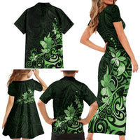 Matariki New Zealand Family Matching Short Sleeve Bodycon Dress and Hawaiian Shirt Maori Pattern Green Galaxy LT05 - Polynesian Pride