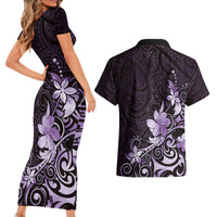 Matariki New Zealand Couples Matching Short Sleeve Bodycon Dress and Hawaiian Shirt Maori Pattern Purple Galaxy LT05 - Polynesian Pride