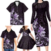 Matariki New Zealand Family Matching Long Sleeve Bodycon Dress and Hawaiian Shirt Maori Pattern Purple Galaxy LT05 - Polynesian Pride