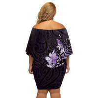 Matariki New Zealand Family Matching Off Shoulder Short Dress and Hawaiian Shirt Maori Pattern Purple Galaxy LT05 - Polynesian Pride