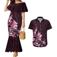 Matariki New Zealand Couples Matching Mermaid Dress and Hawaiian Shirt Maori Pattern Pink Galaxy LT05 Pink - Polynesian Pride