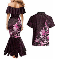 Matariki New Zealand Couples Matching Mermaid Dress and Hawaiian Shirt Maori Pattern Pink Galaxy LT05 - Polynesian Pride