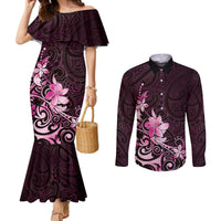 Matariki New Zealand Couples Matching Mermaid Dress and Long Sleeve Button Shirt Maori Pattern Pink Galaxy LT05 Pink - Polynesian Pride