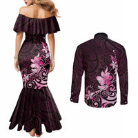 Matariki New Zealand Couples Matching Mermaid Dress and Long Sleeve Button Shirt Maori Pattern Pink Galaxy LT05 - Polynesian Pride