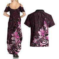 Matariki New Zealand Couples Matching Summer Maxi Dress and Hawaiian Shirt Maori Pattern Pink Galaxy LT05 - Polynesian Pride