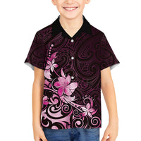 Matariki New Zealand Family Matching Off The Shoulder Long Sleeve Dress and Hawaiian Shirt Maori Pattern Pink Galaxy LT05 Son's Shirt Pink - Polynesian Pride
