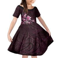 Matariki New Zealand Family Matching Off Shoulder Short Dress and Hawaiian Shirt Maori Pattern Pink Galaxy LT05 Daughter's Dress Pink - Polynesian Pride