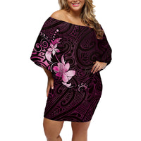 Matariki New Zealand Family Matching Off Shoulder Short Dress and Hawaiian Shirt Maori Pattern Pink Galaxy LT05 Mom's Dress Pink - Polynesian Pride