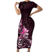 Matariki New Zealand Family Matching Short Sleeve Bodycon Dress and Hawaiian Shirt Maori Pattern Pink Galaxy LT05 Mom's Dress Pink - Polynesian Pride