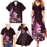 Matariki New Zealand Family Matching Summer Maxi Dress and Hawaiian Shirt Maori Pattern Pink Galaxy LT05 - Polynesian Pride