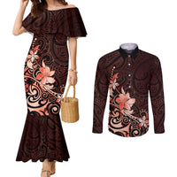 Matariki New Zealand Couples Matching Mermaid Dress and Long Sleeve Button Shirt Maori Pattern Red Galaxy LT05 Red - Polynesian Pride