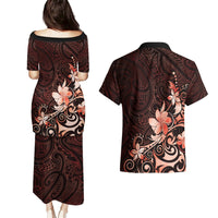 Matariki New Zealand Couples Matching Puletasi and Hawaiian Shirt Maori Pattern Red Galaxy LT05 - Polynesian Pride