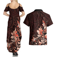 Matariki New Zealand Couples Matching Summer Maxi Dress and Hawaiian Shirt Maori Pattern Red Galaxy LT05 - Polynesian Pride
