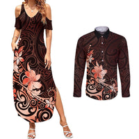 Matariki New Zealand Couples Matching Summer Maxi Dress and Long Sleeve Button Shirt Maori Pattern Red Galaxy LT05 Red - Polynesian Pride