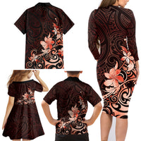 Matariki New Zealand Family Matching Long Sleeve Bodycon Dress and Hawaiian Shirt Maori Pattern Red Galaxy LT05 - Polynesian Pride