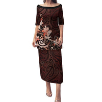 Matariki New Zealand Puletasi Maori Pattern Red Galaxy LT05 Long Dress Red - Polynesian Pride