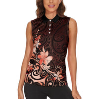 Matariki New Zealand Women Sleeveless Polo Shirt Maori Pattern Red Galaxy