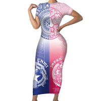 Custom Northern Mariana Islands And Japan Together Family Matching Short Sleeve Bodycon Dress and Hawaiian Shirt
