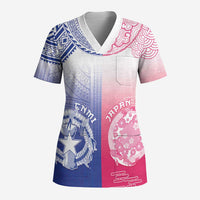 Custom Northern Mariana Islands And Japan Together Scrub Top - Polynesian Pride