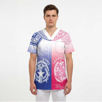 Custom Northern Mariana Islands And Japan Together Scrub Top - Polynesian Pride