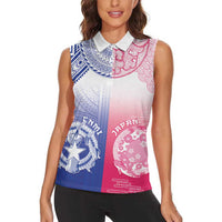 Custom Northern Mariana Islands And Japan Together Women Sleeveless Polo Shirt
