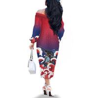 Guam Blue Marlin Fishing Family Matching Off The Shoulder Long Sleeve Dress and Hawaiian Shirt Polynesian Style LT05 - Polynesian Pride
